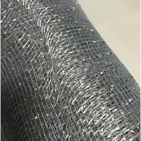 Deco Mesh Rolls 21" X 30' Silver Glitter & Red White Stripes Crafting Supplies - Picture 4 of 5